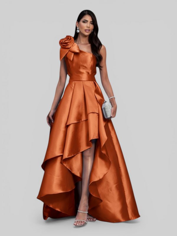 Vestido de Festa Longo Zibeline Drape Flowers