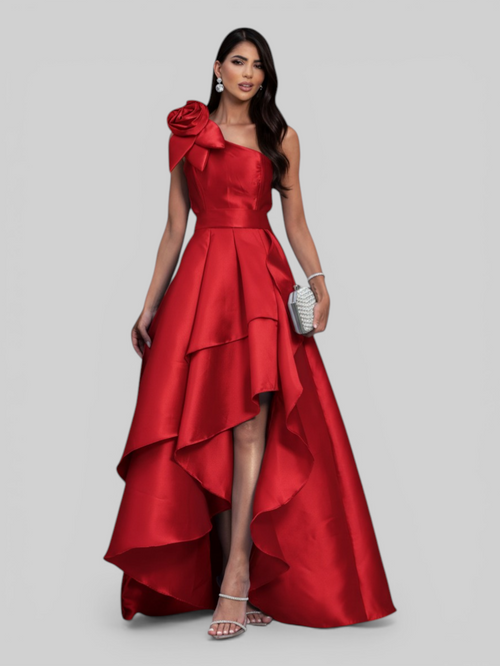 Vestido de Festa Longo Zibeline Drape Flowers