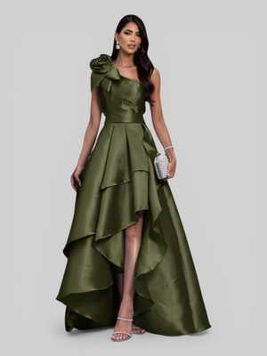 Vestido de Festa Longo Zibeline Drape Flowers
