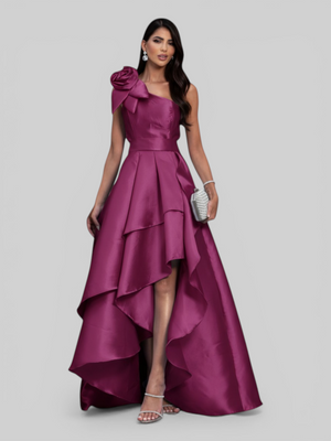 Vestido de Festa Longo Zibeline Drape Flowers