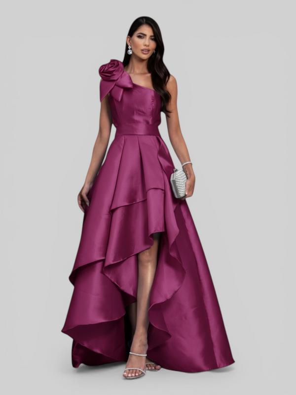 Vestido de Festa Longo Zibeline Drape Flowers