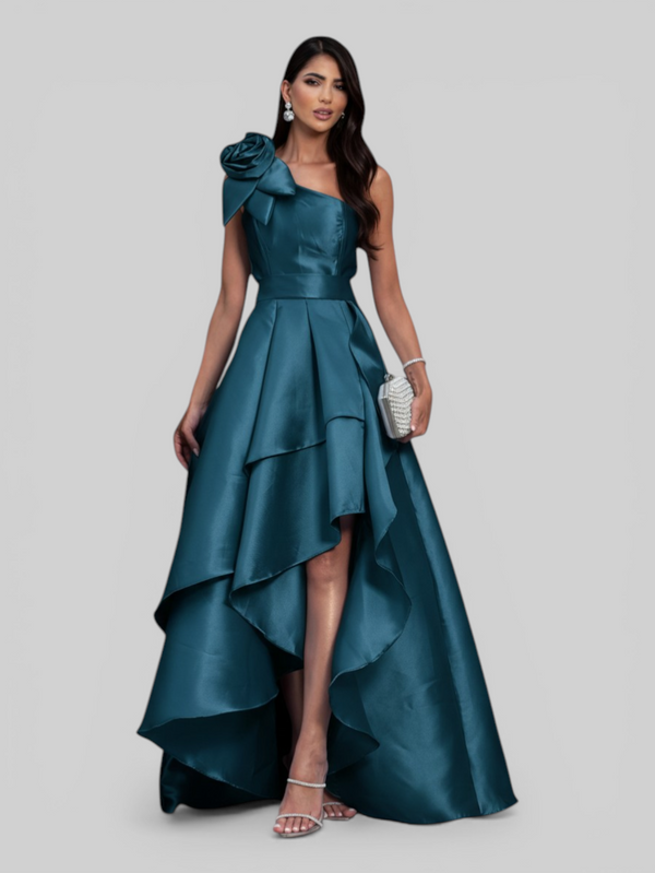 Vestido de Festa Longo Zibeline Drape Flowers