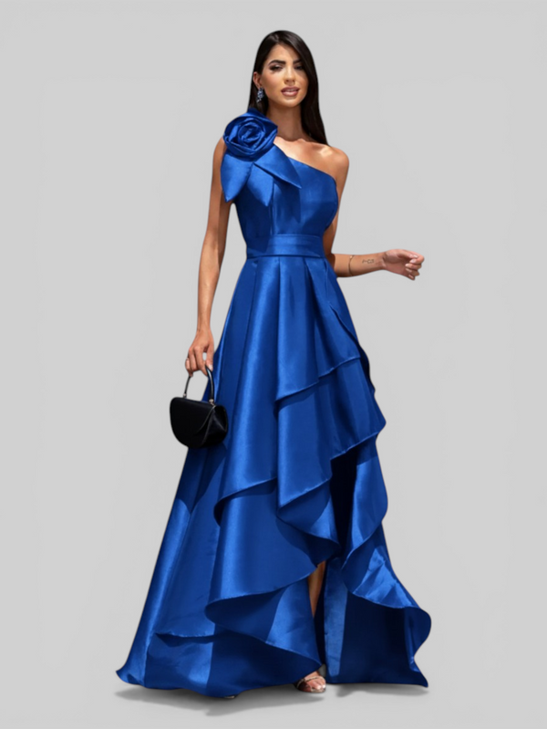 Vestido de Festa Longo Zibeline Drape Flowers