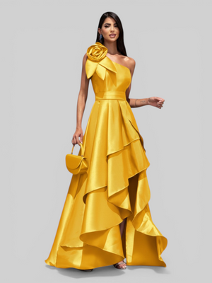 Vestido de Festa Longo Zibeline Drape Flowers