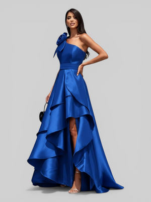 Vestido de Festa Longo Zibeline Drape Flowers