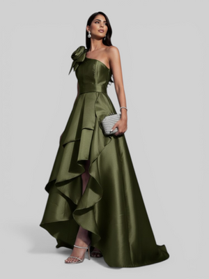 Vestido de Festa Longo Zibeline Drape Flowers
