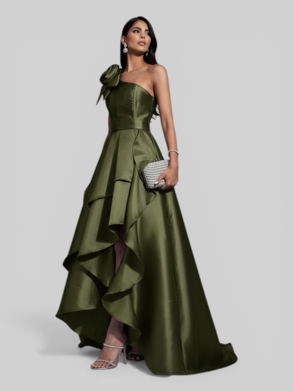Vestido de Festa Longo Zibeline Drape Flowers