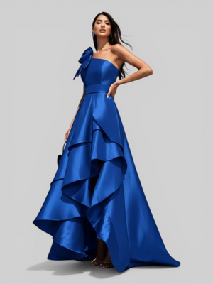 Vestido de Festa Longo Zibeline Drape Flowers