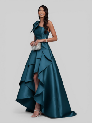 Vestido de Festa Longo Zibeline Drape Flowers
