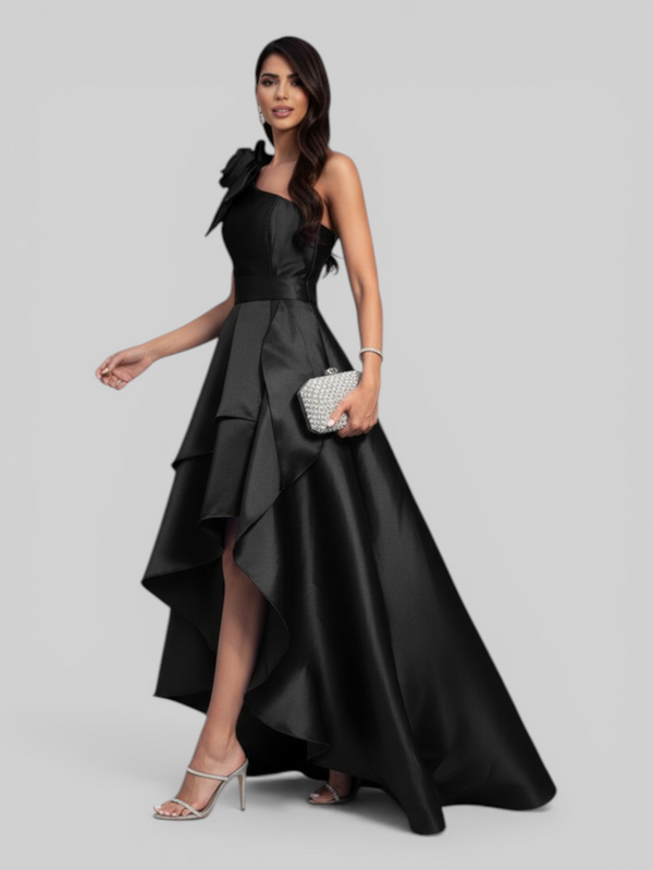Vestido de Festa Longo Zibeline Drape Flowers