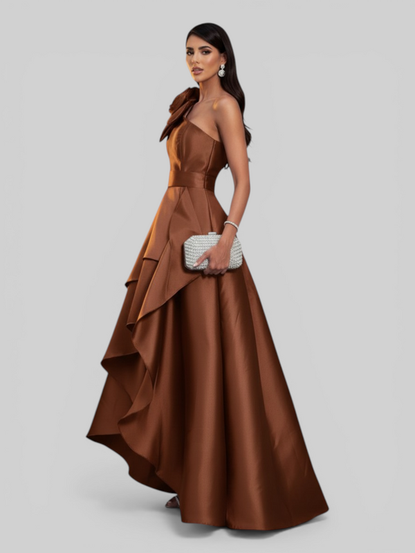 Vestido de Festa Longo Zibeline Drape Flowers