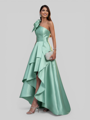 Vestido de Festa Longo Zibeline Drape Flowers