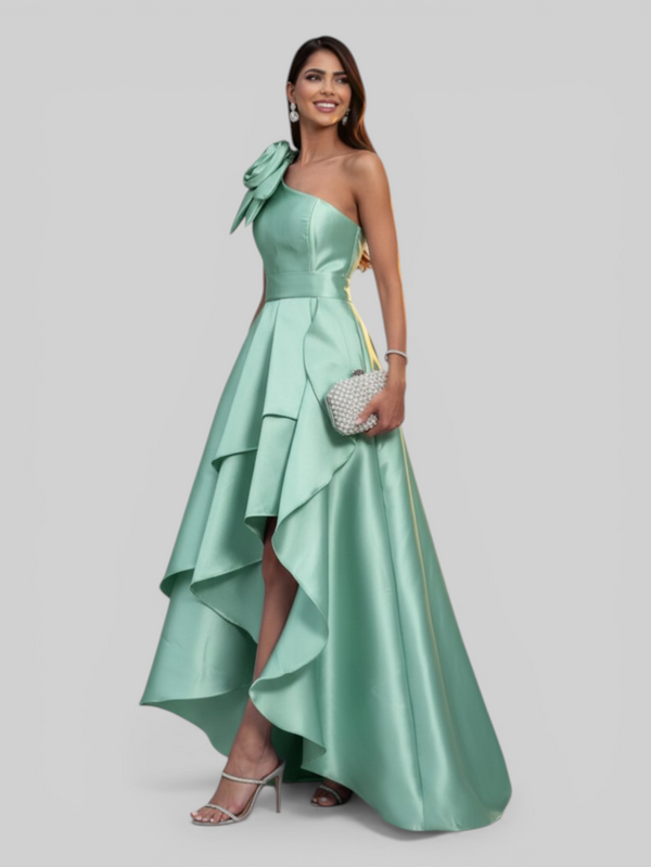 Vestido de Festa Longo Zibeline Drape Flowers