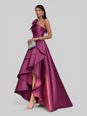 Vestido de Festa Longo Zibeline Drape Flowers