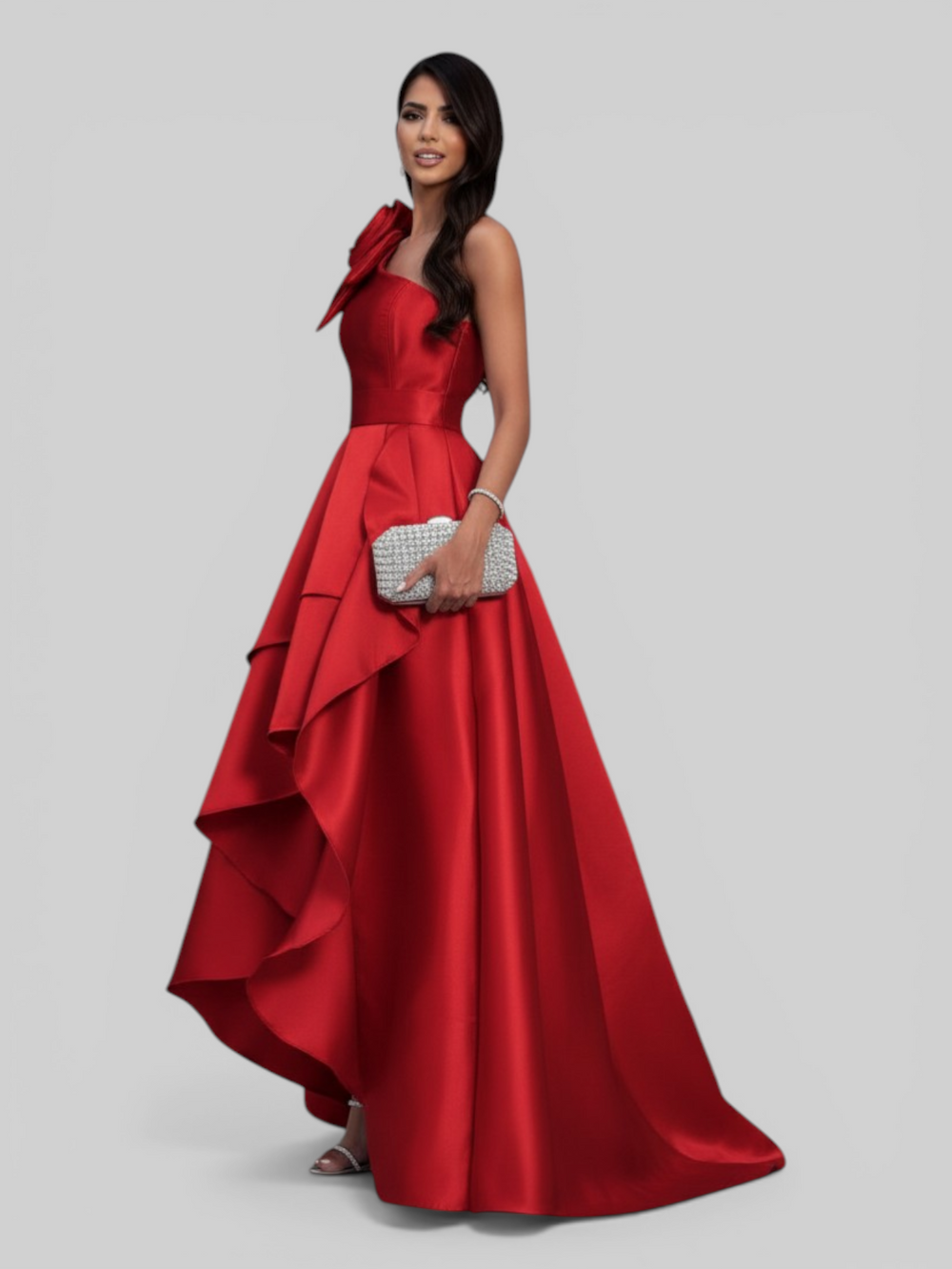 Vestido de Festa Longo Zibeline Drape Flowers