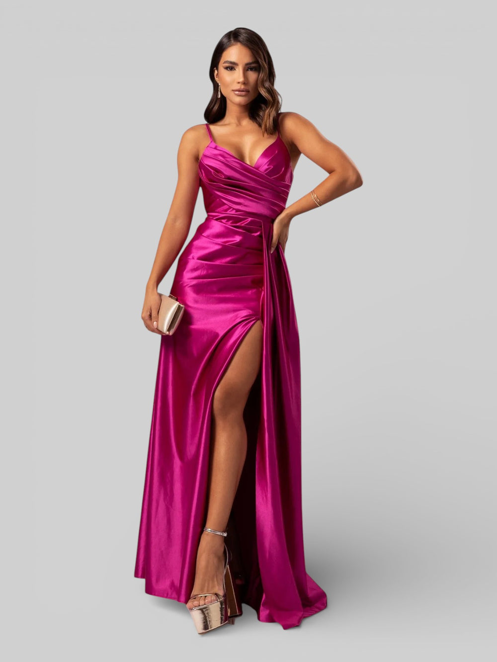 Vestido de Festa Longo Drapeado com Fenda Alpha