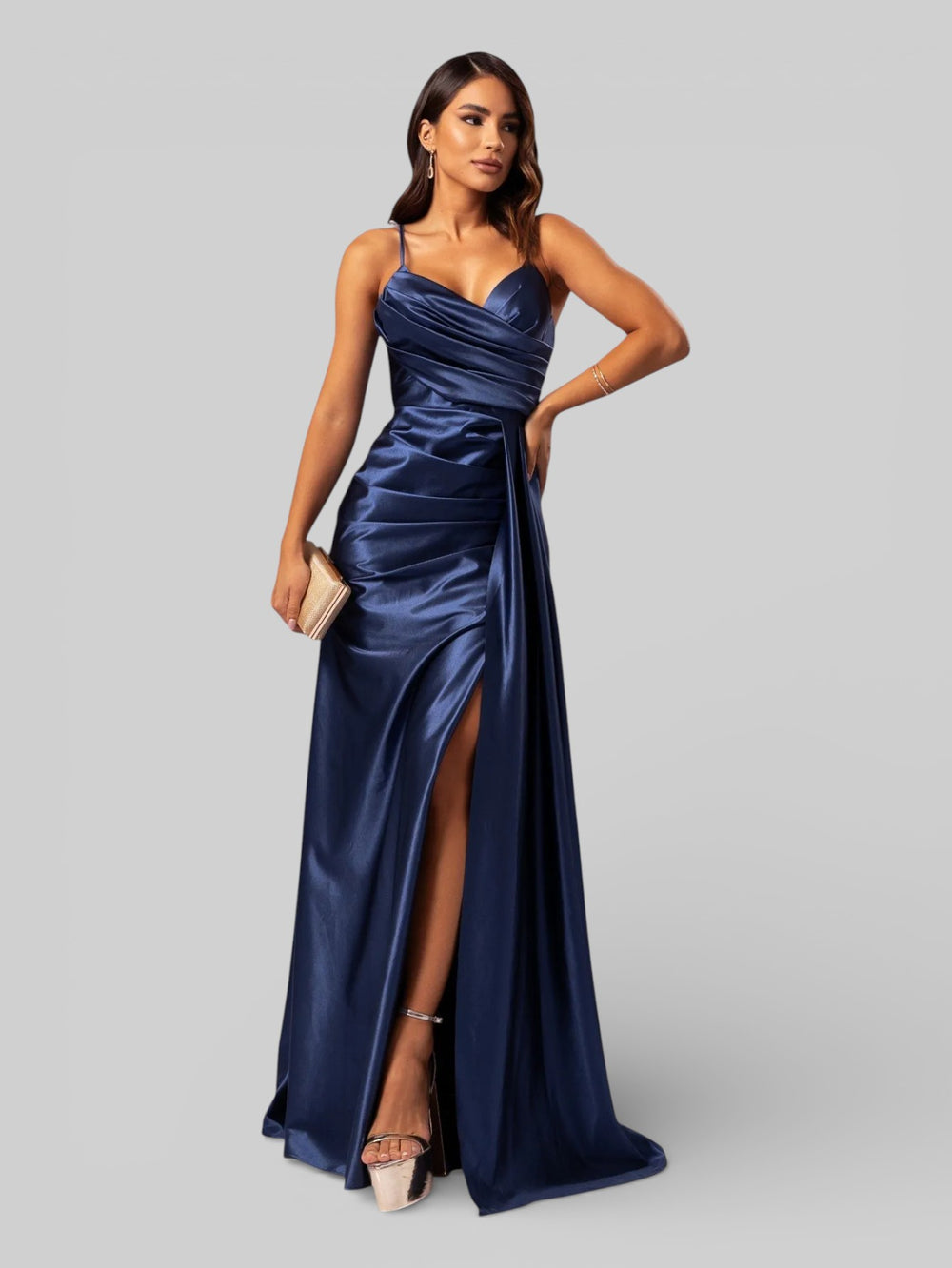 Vestido de Festa Longo Drapeado com Fenda Alpha - Aurea Dress
