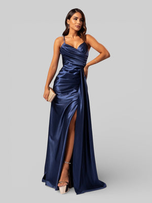 Vestido de Festa Longo Drapeado com Fenda Alpha - Aurea Dress