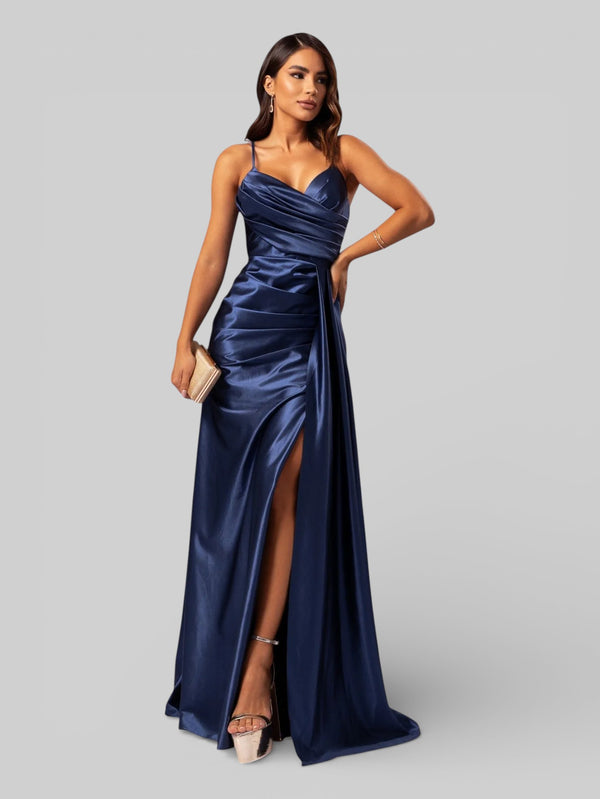 Vestido de Festa Longo Drapeado com Fenda Alpha - Aurea Dress