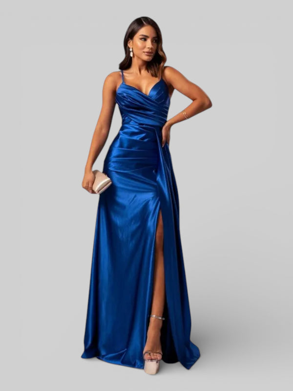 Vestido de Festa Longo Drapeado com Fenda Alpha - Aurea Dress