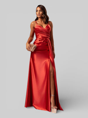 Vestido de Festa Longo Drapeado com Fenda Alpha - Aurea Dress