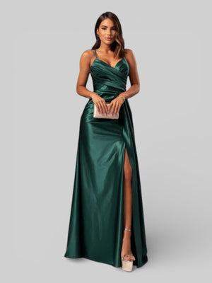 Vestido de Festa Longo Drapeado com Fenda Alpha - Aurea Dress