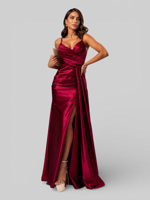 Vestido de Festa Longo Drapeado com Fenda Alpha - Aurea Dress