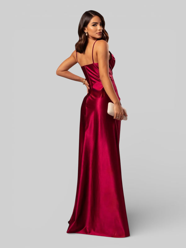 Vestido de Festa Longo Drapeado com Fenda Alpha - Aurea Dress