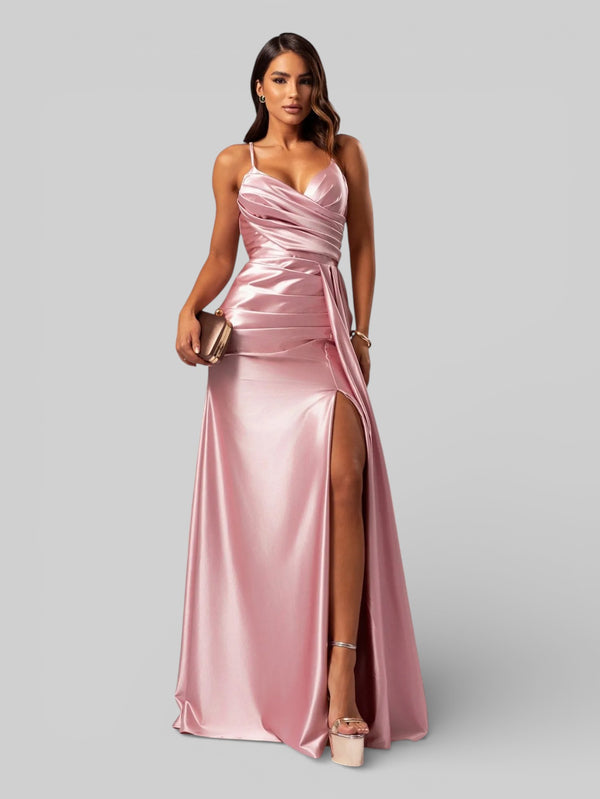 Vestido de Festa Longo Drapeado com Fenda Alpha - Aurea Dress