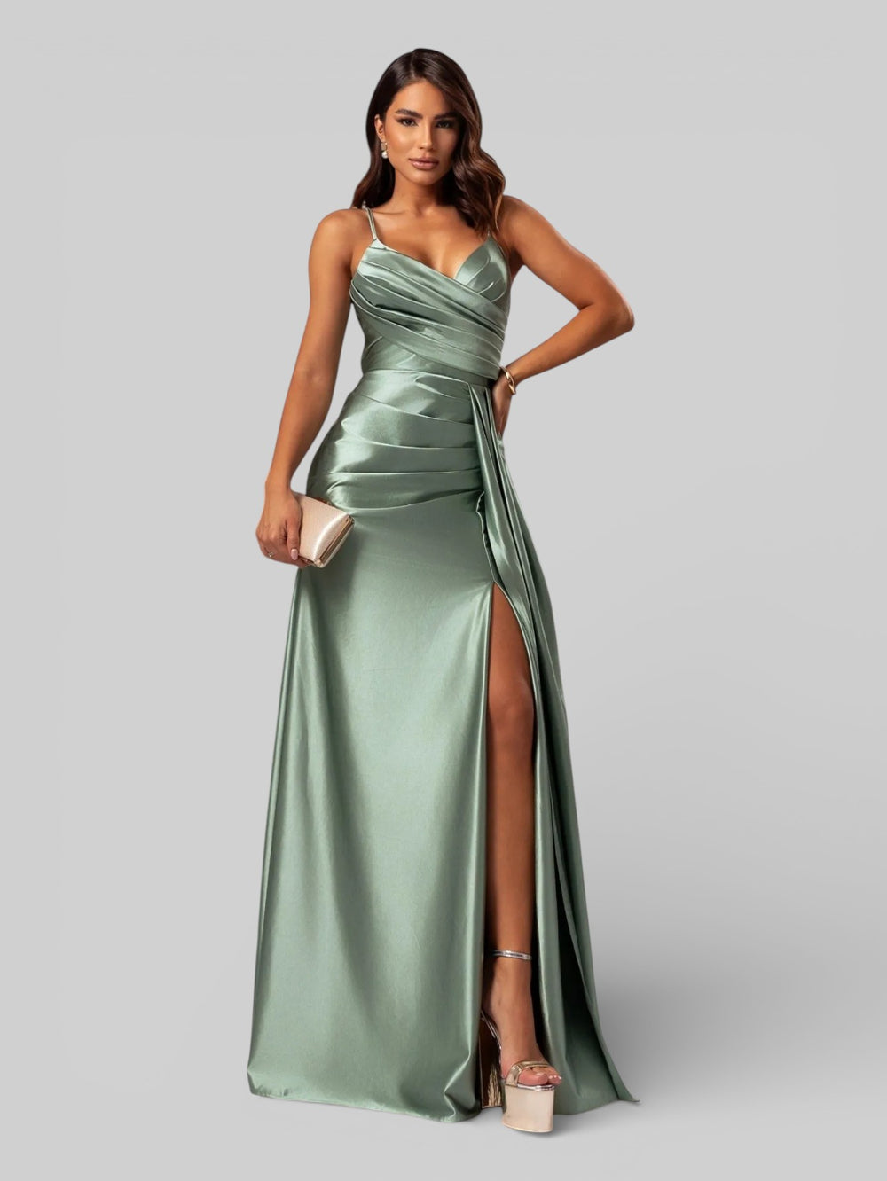 Vestido de Festa Longo Drapeado com Fenda Alpha - Aurea Dress