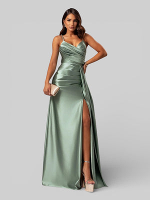 Vestido de Festa Longo Drapeado com Fenda Alpha - Aurea Dress
