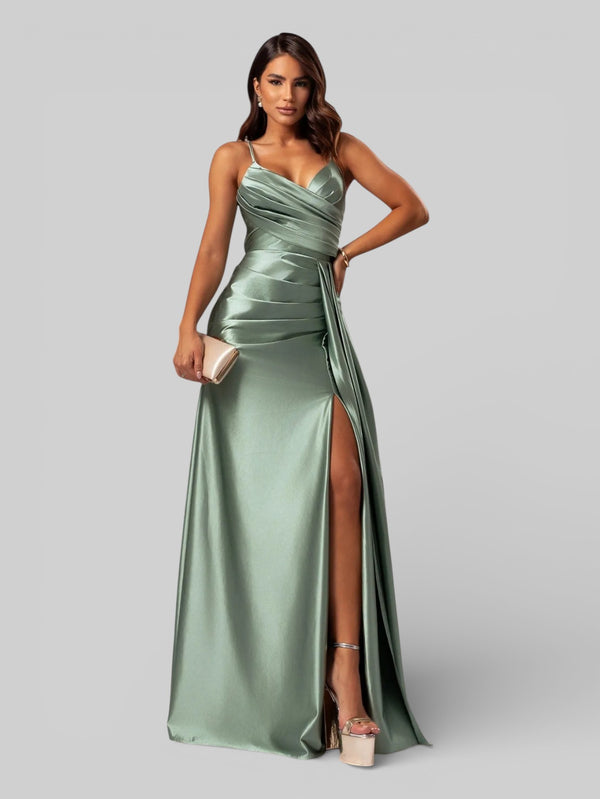 Vestido de Festa Longo Drapeado com Fenda Alpha - Aurea Dress