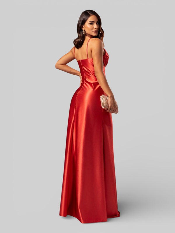 Vestido de Festa Longo Drapeado com Fenda Alpha - Aurea Dress