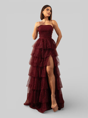 Vestido de Festa Longo com Brilho em Camadas Dublin - Aurea Dress