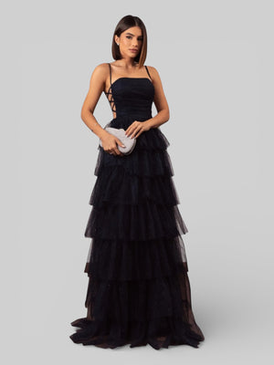 Vestido de Festa Longo com Brilho em Camadas Dublin - Aurea Dress