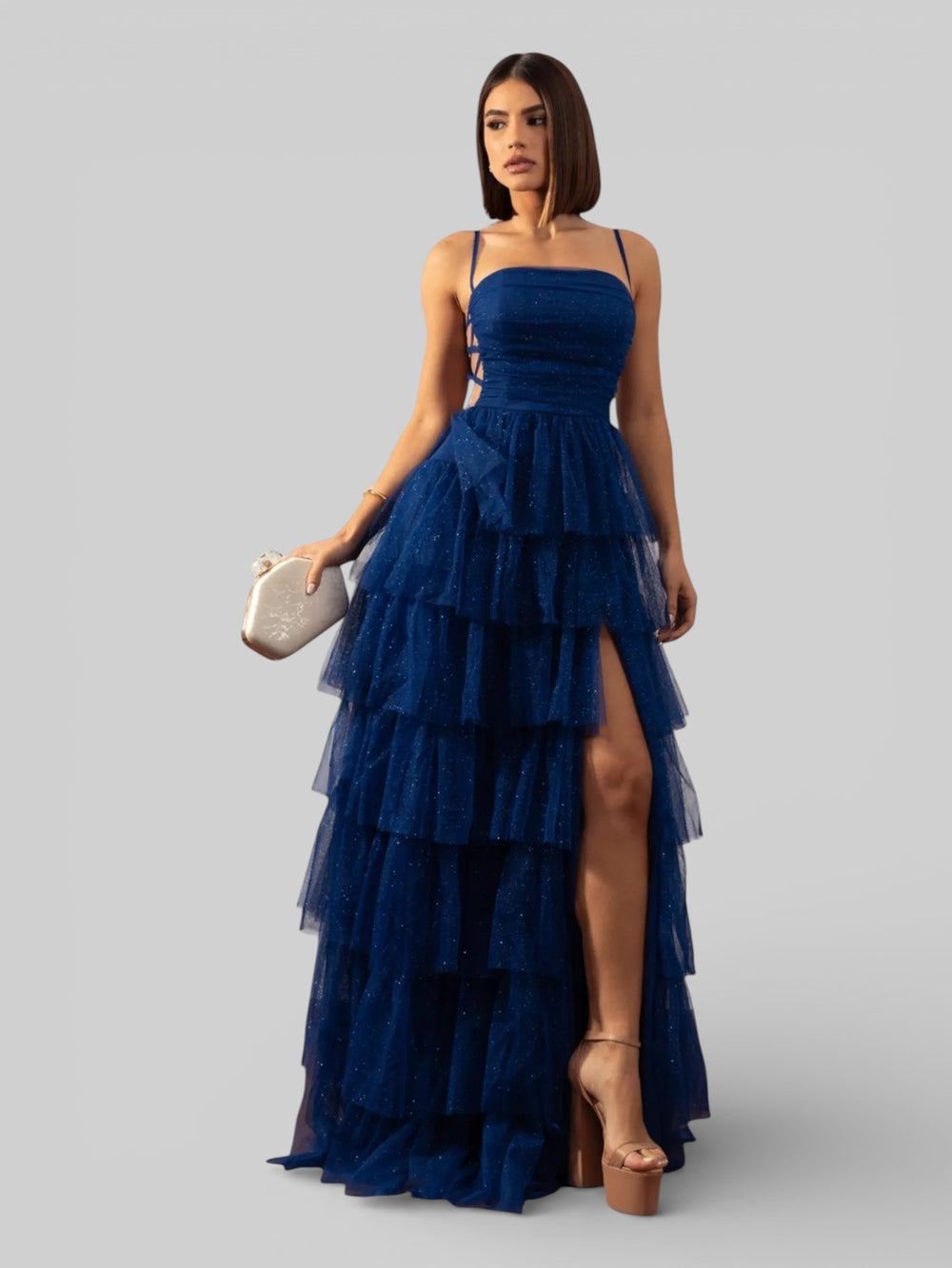 Vestido de Festa Longo com Brilho em Camadas Dublin - Aurea Dress