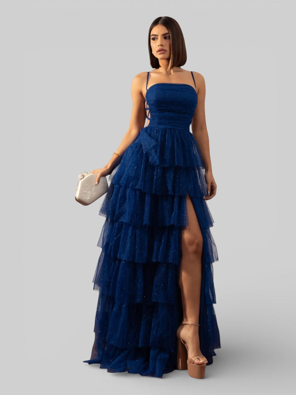 Vestido de Festa Longo com Brilho em Camadas Dublin - Aurea Dress