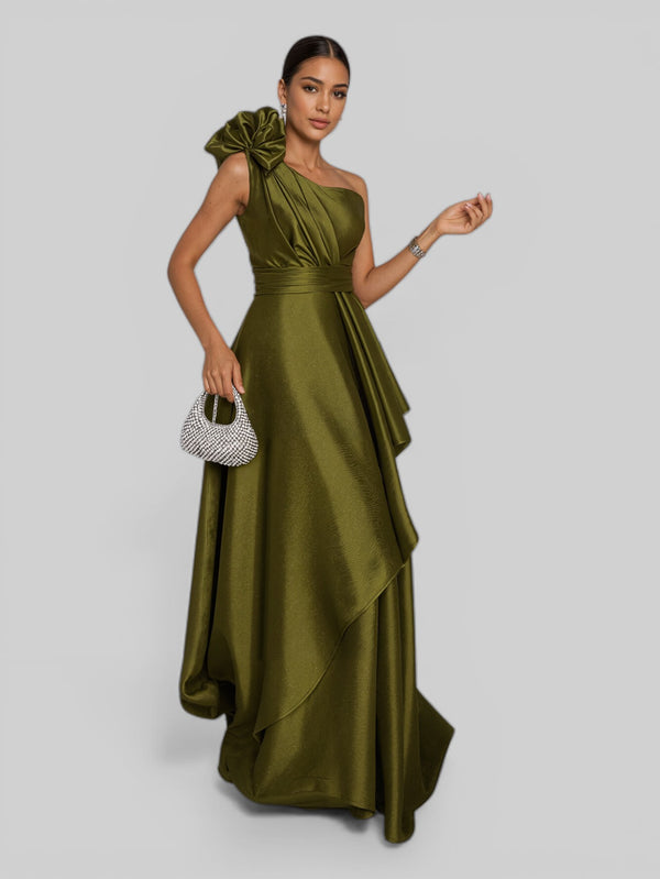 Vestido de Festa Longo Nula Manga com Flor Drape - Aurea Dress