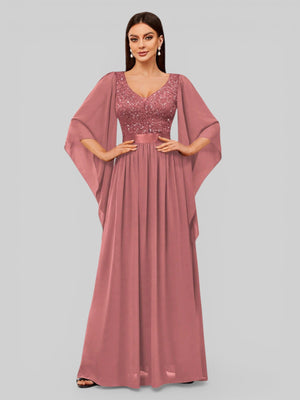 Vestido de Festa Longo com Capa Elegante