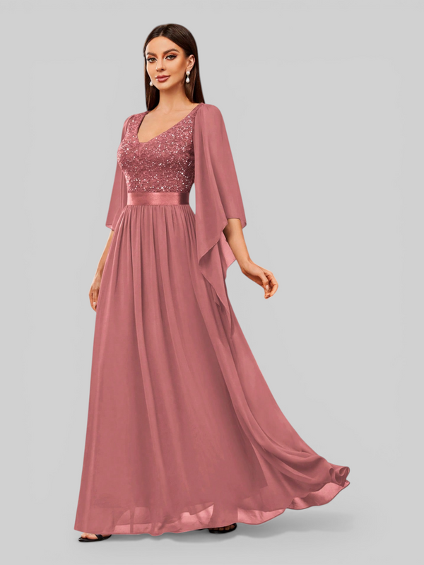 Vestido de Festa Longo com Capa Elegante