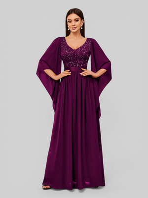 Vestido de Festa Longo com Capa Elegante