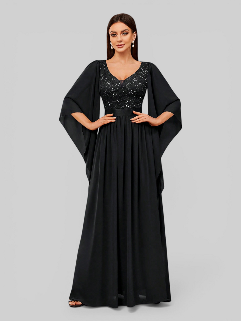 Vestido de Festa Longo com Capa Elegante