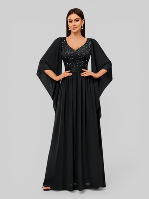 Vestido de Festa Longo com Capa Elegante