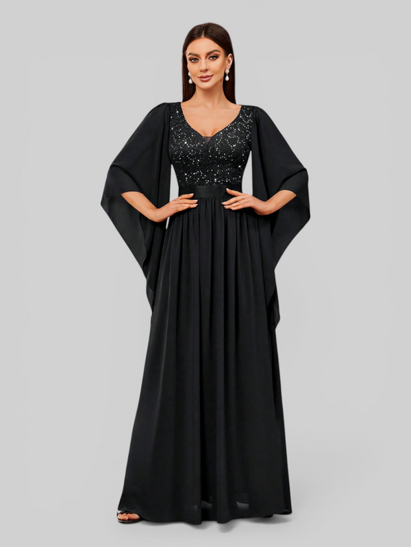 Vestido de Festa Longo com Capa Elegante
