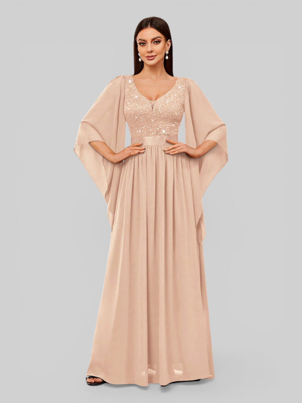 Vestido de Festa Longo com Capa Elegante