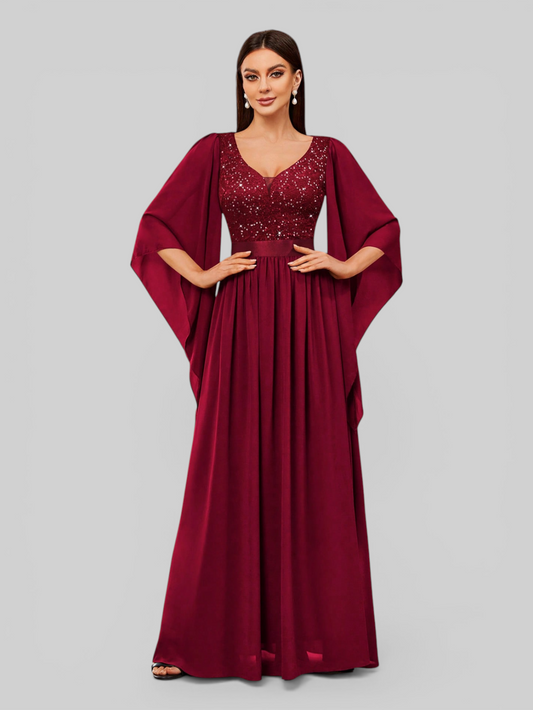 Vestido de Festa Longo com Capa Elegante