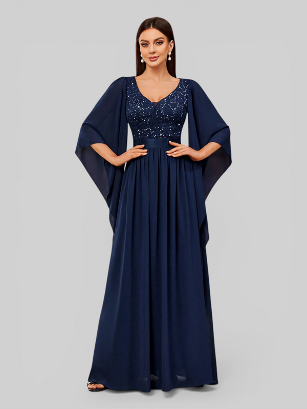 Vestido de Festa Longo com Capa Elegante