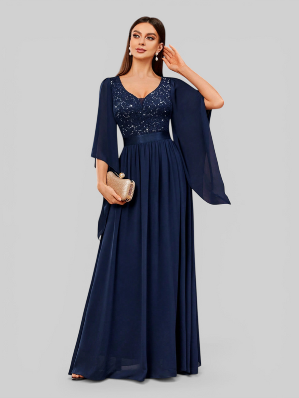 Vestido de Festa Longo com Capa Elegante