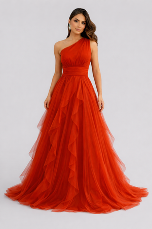 Vestido de Festa Alça Única Tule em Camadas Cascata - Aurea Dress