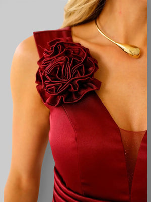 Vestido de Festa Drapeado Acetinado Flowers - Aurea Dress